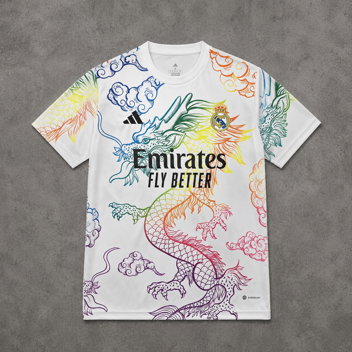 REAL MADRID WHITE MULTI-COLOUR DRAGON SPECIAL JERSEY