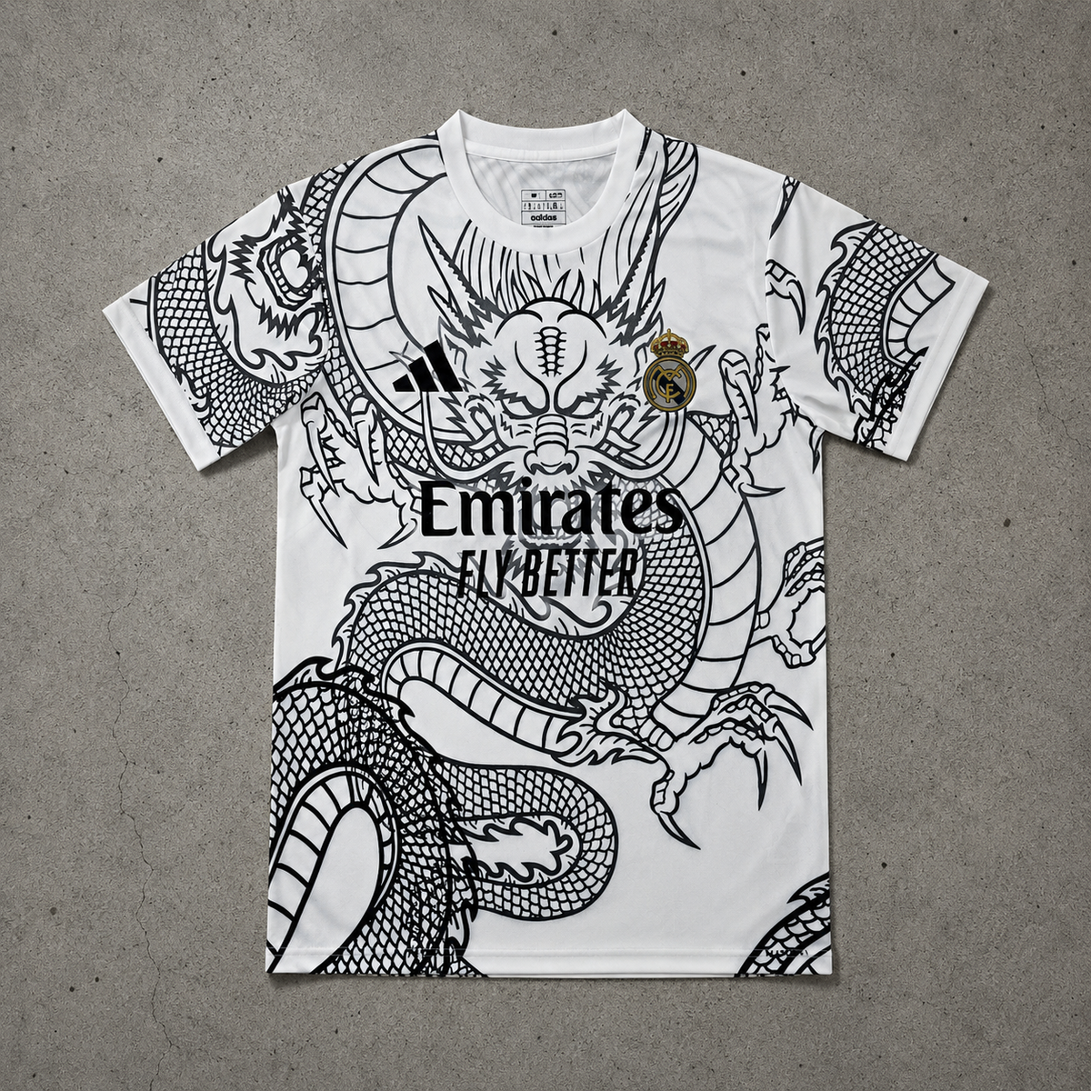REAL MADRID WHITE WITH BLACK DRAGON SPECIAL JERSEY