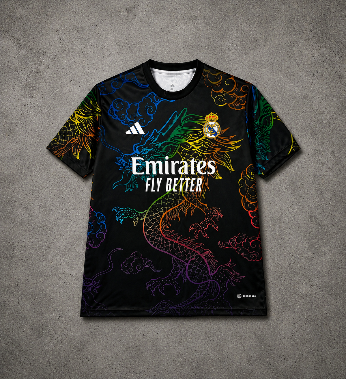 REAL MADRID BLACK MULTI-COLOUR DRAGON SPECIAL JERSEY