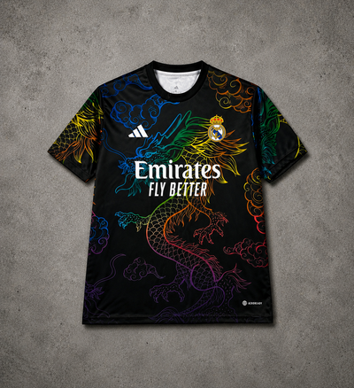 REAL MADRID BLACK MULTI-COLOUR DRAGON SPECIAL JERSEY