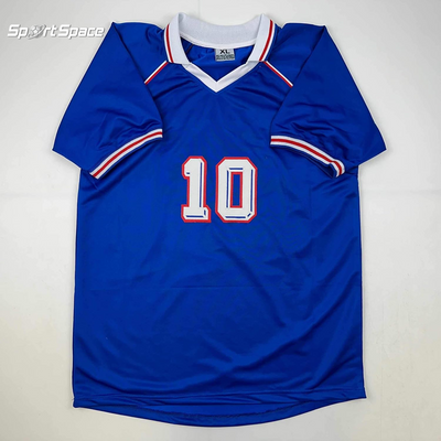 Facsimile Autographed Zinedine Zidane France Blue World Cup Reprint Laser Auto Soccer Jersey Size Men'S XL